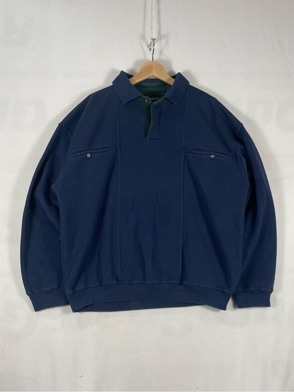 J. G. Hook Navy Blue Longsleeve Button Polo Shirt Mens Sz L